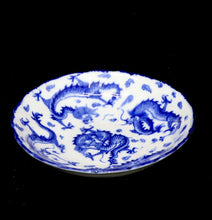 Load image into Gallery viewer, Antique 1880s ASBURY Longton DRAGON pattern flow blue saucer or shallow bowl
