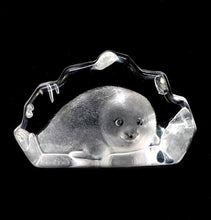 Load image into Gallery viewer, Vintage Mats Jonasson Sweden crystal seal pup iceberg paperweight SIGNED
