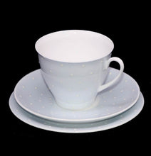 Load image into Gallery viewer, Vintage Shelley England pastel blue &amp; white polka dot teacup trio
