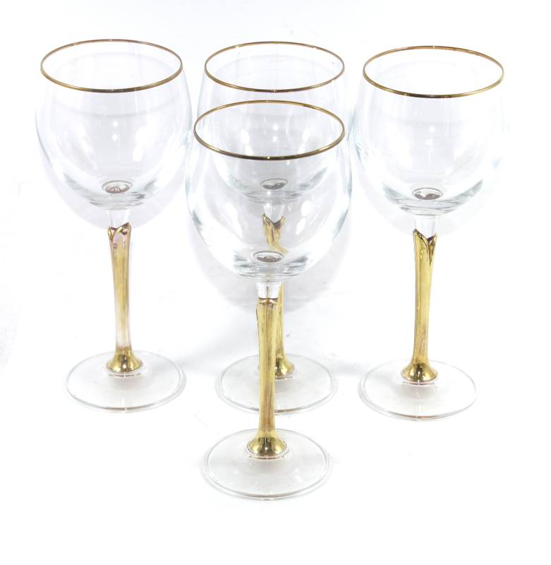 Vintage set of 4 pretty gilded stem tall white wine glasses