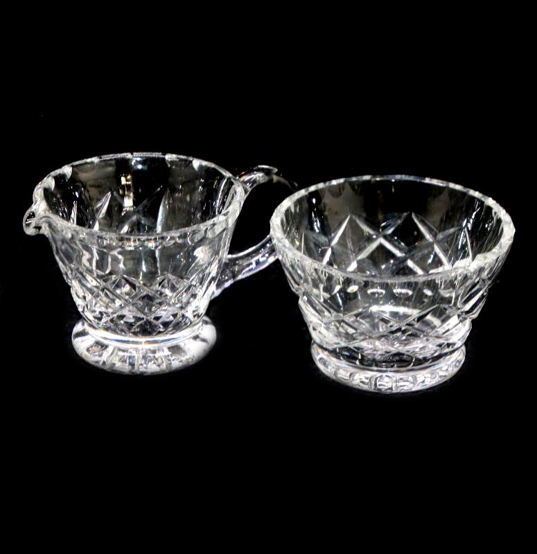 Vintage exquisite cut crystal sugar bowl and matching cream jug