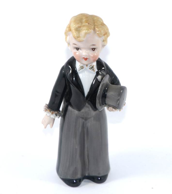 Vintage cute GROOM figurine with bisque hand-painted face ornament