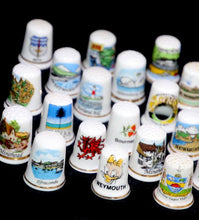 Load image into Gallery viewer, Vintage group of 50 assorted UK china souvenir thimbles
