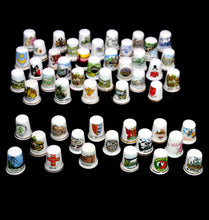 Load image into Gallery viewer, Vintage group of 50 assorted UK china souvenir thimbles

