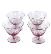 Load image into Gallery viewer, Vintage set of 4 pink etched large footed glass comport ice cream bowls

