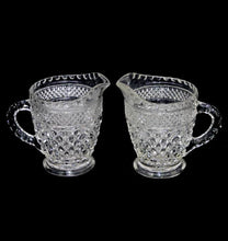 Load image into Gallery viewer, Vintage pair of clear depression glass hobnail milk jugs
