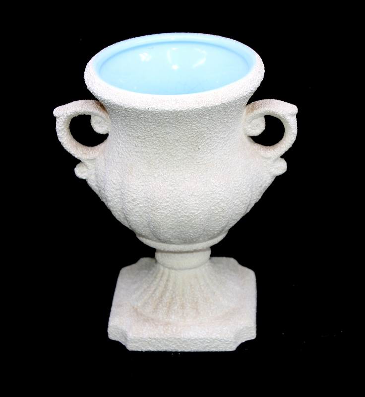 Vintage mid century cream textured urn vase with blue glazed inside