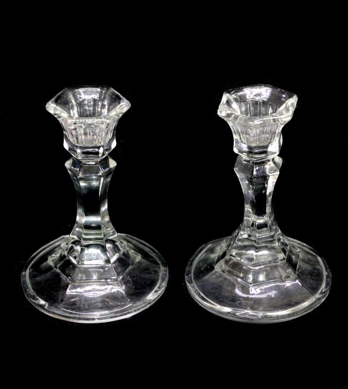 Vintage pair of pretty glass candlesticks