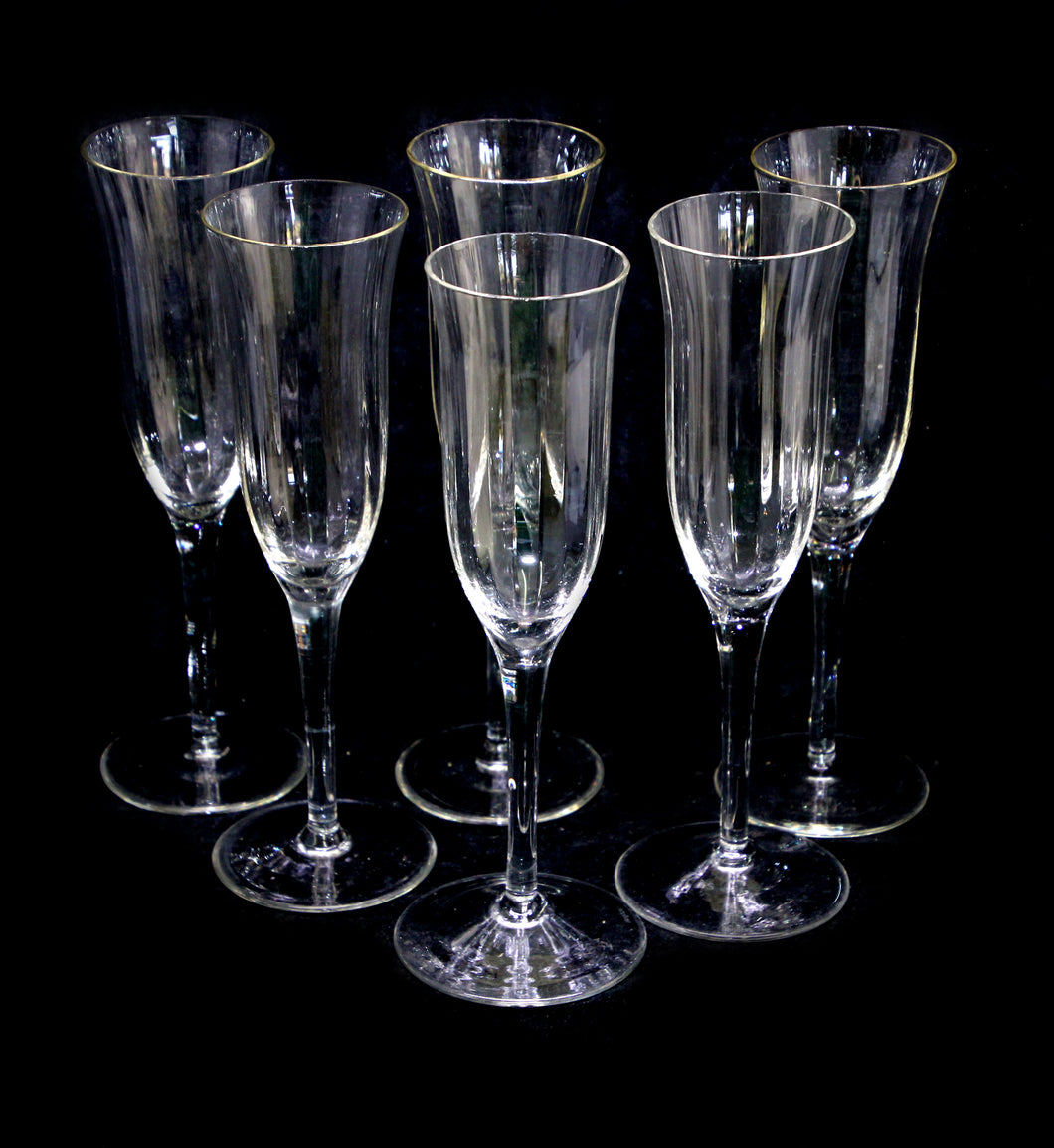 Vintage group of 6 fine fluted glass tall champagne flutes