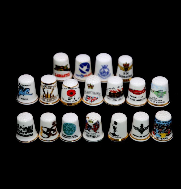Vintage group of 18 bone china thimbles military army navy air force related