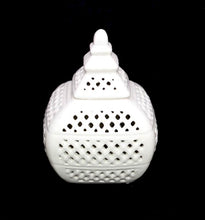 Load image into Gallery viewer, Vintage pierced cream glaze pottery lidded urn pot pourri jar
