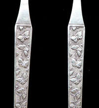 Load image into Gallery viewer, Vintage pair of 1970s retro stainless steel butterfly handle long salad servers
