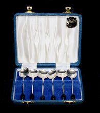 Load image into Gallery viewer, Vintage set of 6 YEOMAN silver plated ENGLAND coffee bean spoons in box
