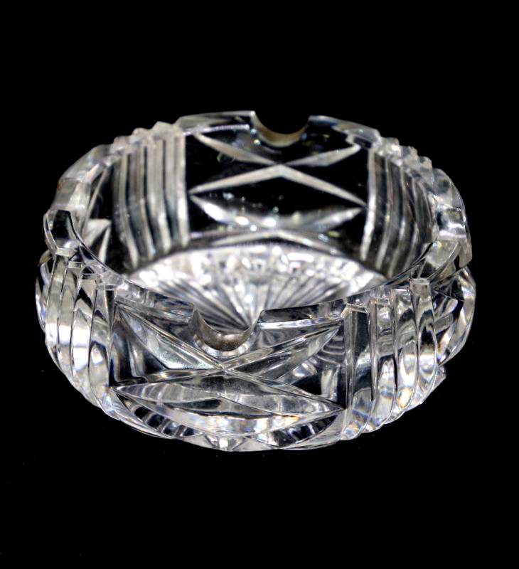 Vintage very heavy cut crystal sparkly large ashtray