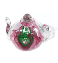 Load image into Gallery viewer, Vintage stunning pink and green heavy glass teapot paperweight

