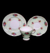 Load image into Gallery viewer, Vintage E Brain FOLEY pastel mint green &amp; roses footed teacup trio set
