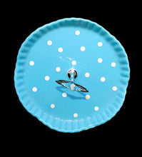 Load image into Gallery viewer, Retro turquoise &amp; white polka dot small cake plate with handle
