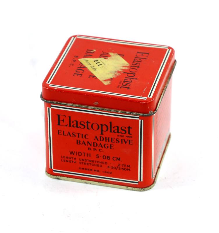 Vintage Elastoplast Elastic Adhesive Bandage square red tin
