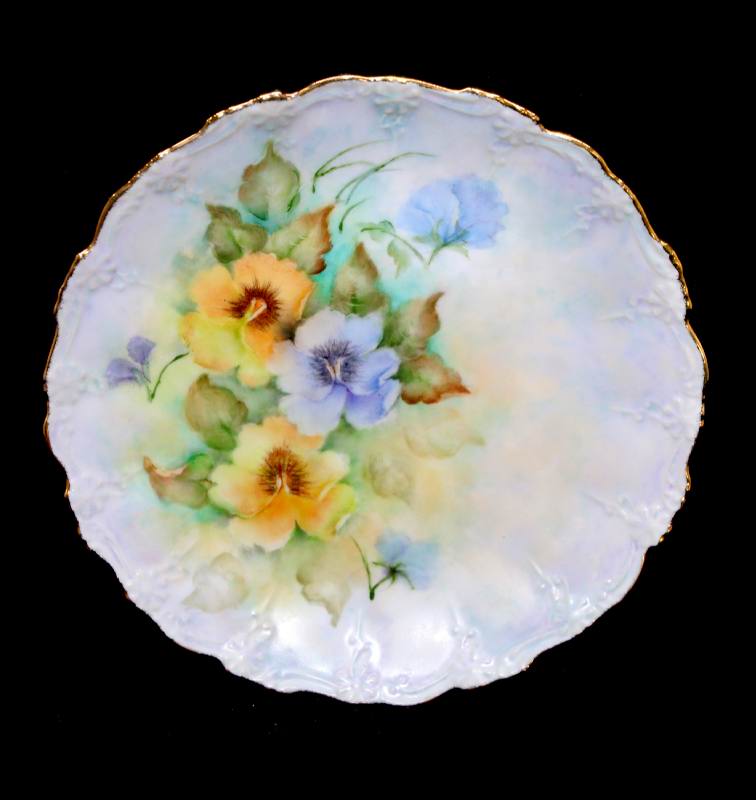 Vintage exquisitely pretty MARY STONER pansies pastel hand painted plate