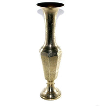 Load image into Gallery viewer, Vintage tall and large etched heavy brass vase 38.5cm
