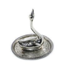 Load image into Gallery viewer, Vintage heavy EPNS silver plated swan ring holder with rope edge base
