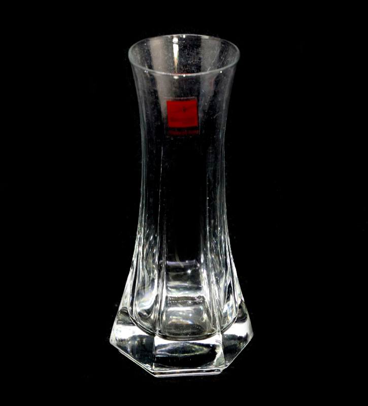 Vintage Bormioli Rocco ITALY crystal bud vase with hexagonal base