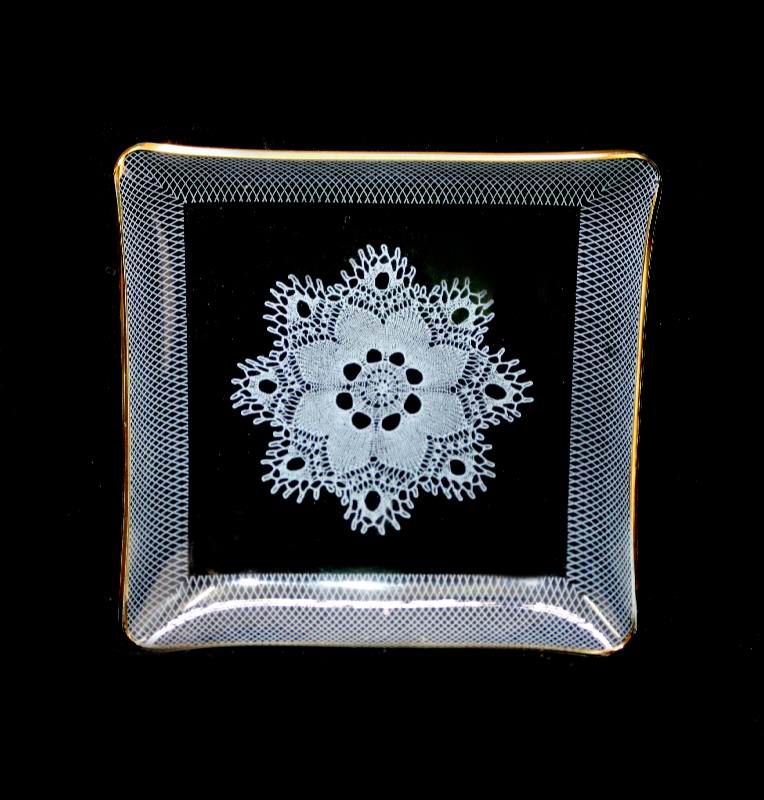 Vintage CHANCE Glass mid century 1950s England doily square bowl