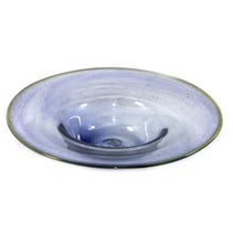 Load image into Gallery viewer, Vintage blue hand blown bubble glass  large bowl with yellow rim &amp; pontil mark
