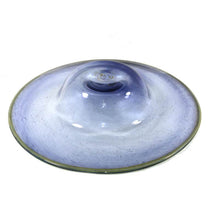 Load image into Gallery viewer, Vintage blue hand blown bubble glass  large bowl with yellow rim &amp; pontil mark
