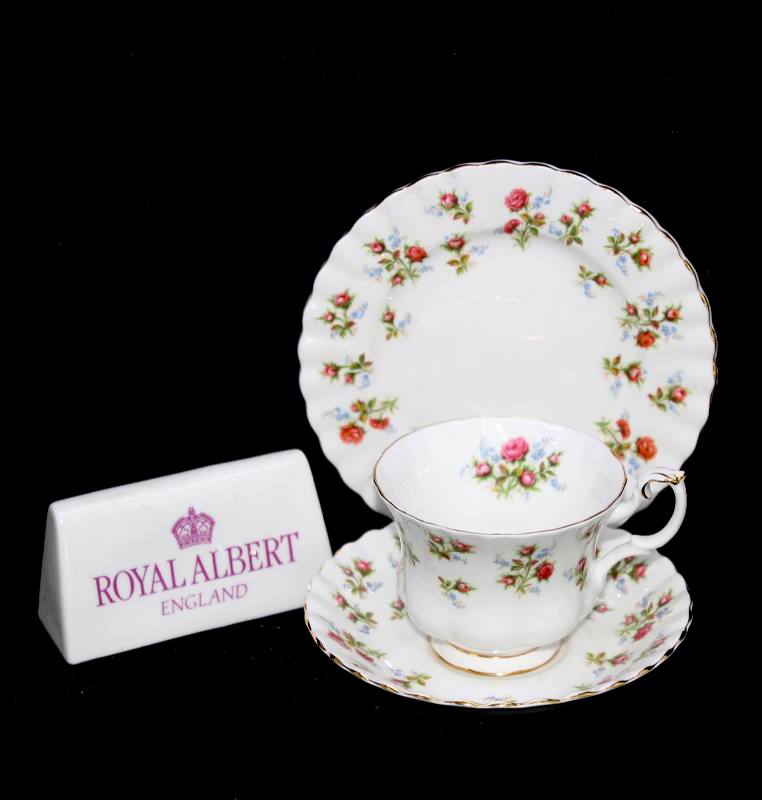 Vintage Royal Albert England Winsome pink rosebud teacup trio