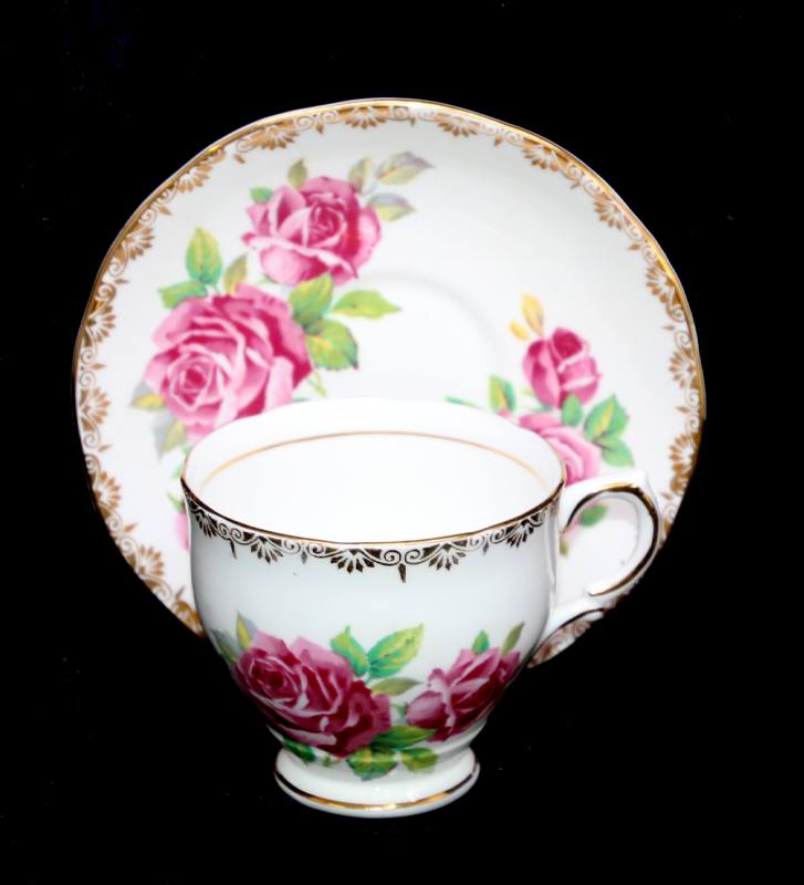 Vintage SALISBURY England JULIANA ROSE bone china pretty teacup & saucer duo