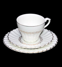 Load image into Gallery viewer, Vintage J&amp;G Meakin Classic White GARLAND GOLD set of 6 gilded teacup trios

