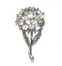Load image into Gallery viewer, Vintage white metal sparkly and pretty diamante flower brooch
