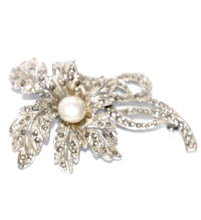 Load image into Gallery viewer, Vintage gold &amp; silver tone faux pearl marcasite flower brooch
