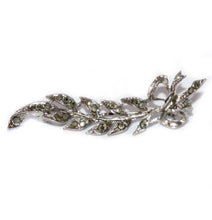 Load image into Gallery viewer, Vintage silver tone pretty marcasite feather bar pin brooch
