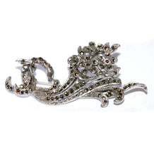 Load image into Gallery viewer, Vintage silver tone &amp; marcasite sparkly cornucopia flower pin brooch
