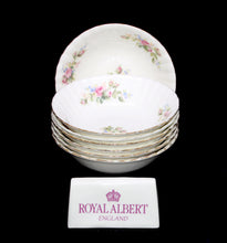 Load image into Gallery viewer, Vintage set of 7 Royal Albert Moss Rose cereal bowls (wear to gilding)
