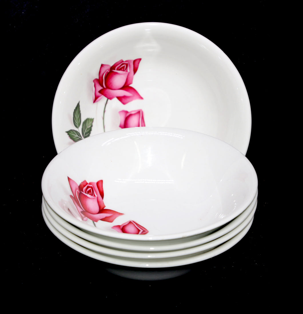 Vintage Johnson Bros 1950s pink roses set of 5 cereal or soup bowls