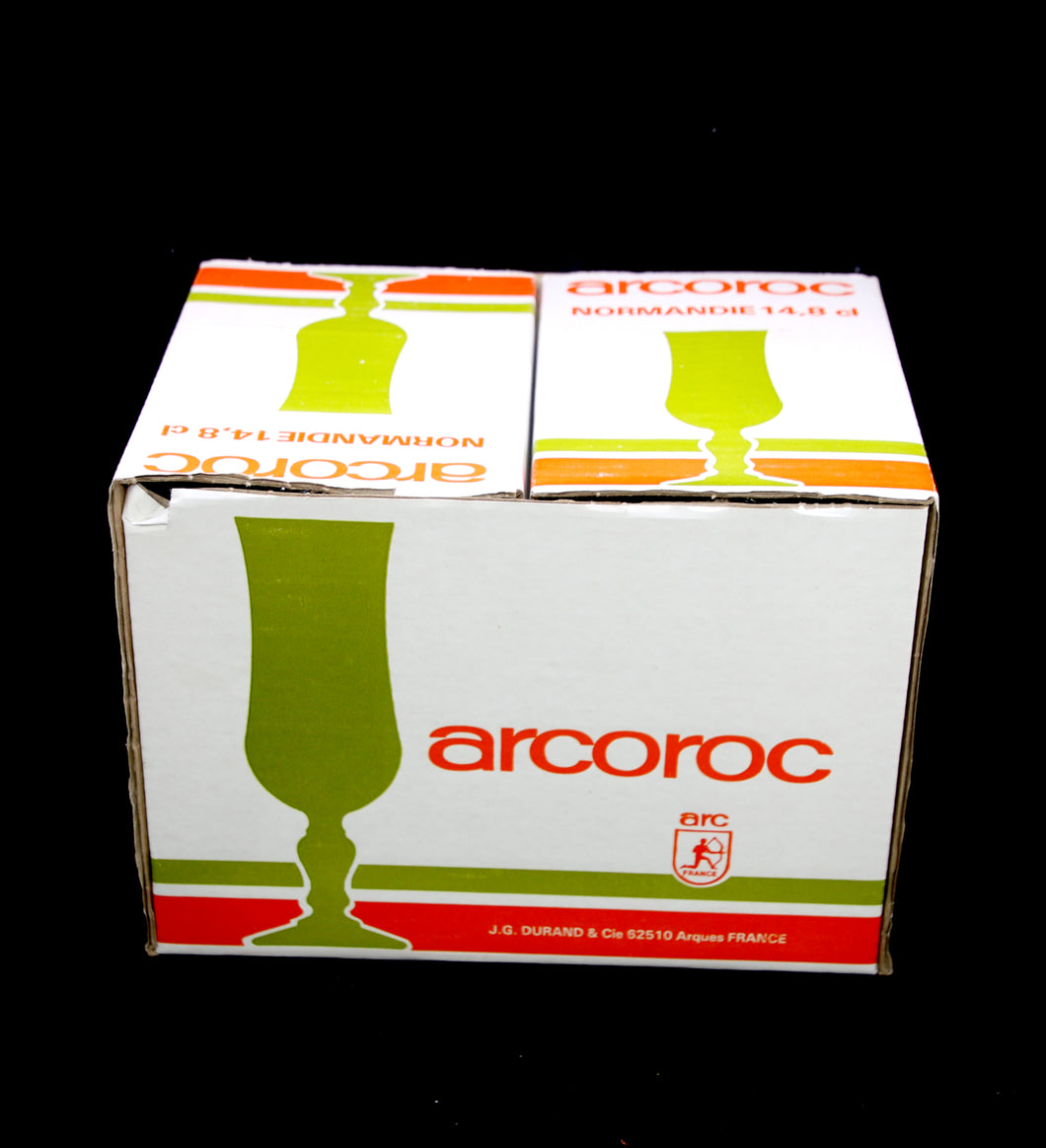 Vintage ARCOROC Normandie French box of 12 14.8cl champagne flutes glasses