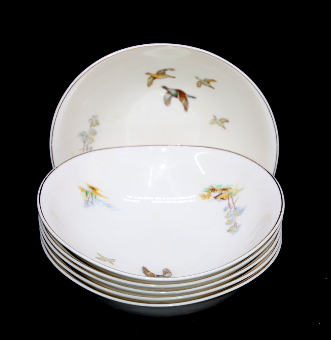 Vintage Johnson Bros set of 6 oval Mid Century duck design bowls