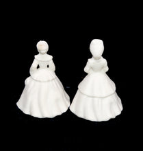 Load image into Gallery viewer, Vintage pair of miniature crinoline lady bisque china figurines
