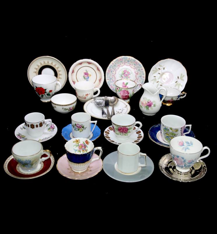 VINTAGE 30pc MIXED 12 person MAD HATTER'S TEA PARTY demitasse coffee set
