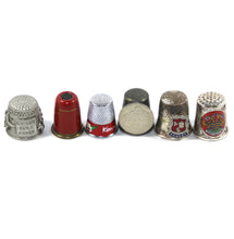 Load image into Gallery viewer, Vintage group of 6 metal collector&#39;s thimbles with various designs
