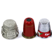 Load image into Gallery viewer, Vintage group of 6 metal collector&#39;s thimbles with various designs
