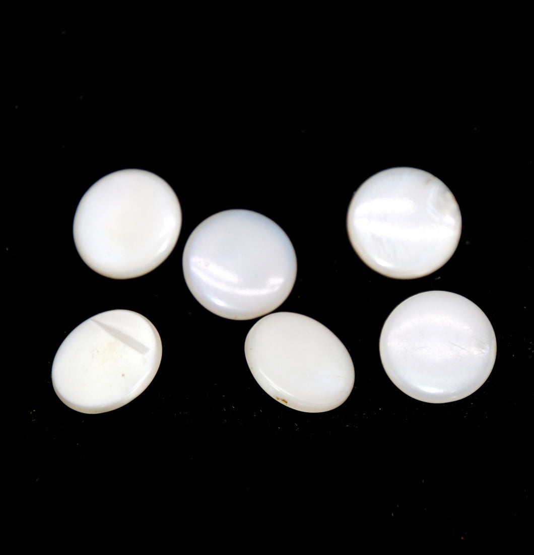 Vintage set of 6 pearly glass uranium UV glow shank buttons 18mm