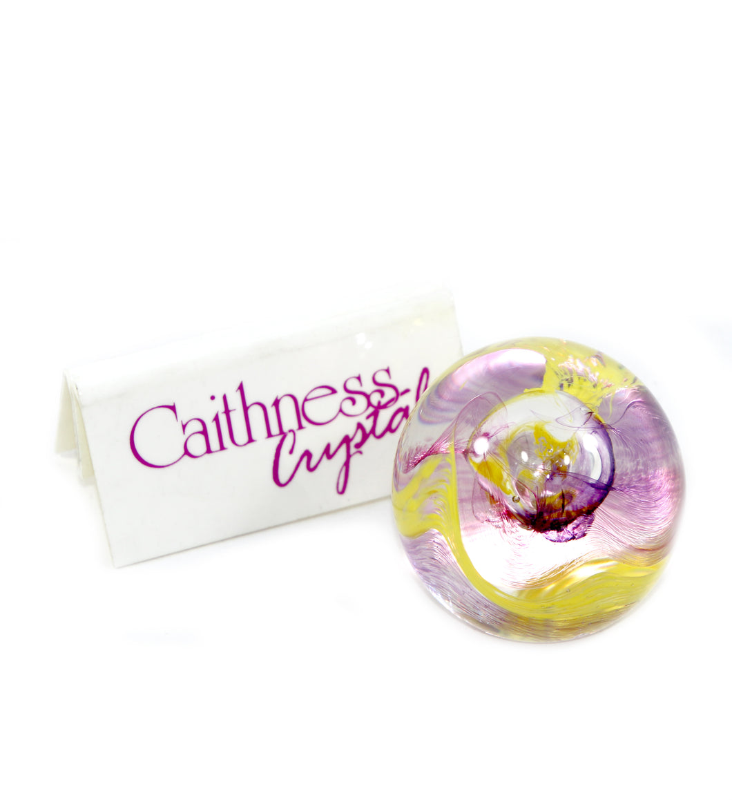 Vintage CAITHNESS crystal Scotland MOONCRYSTAL pink & yellow paperweight