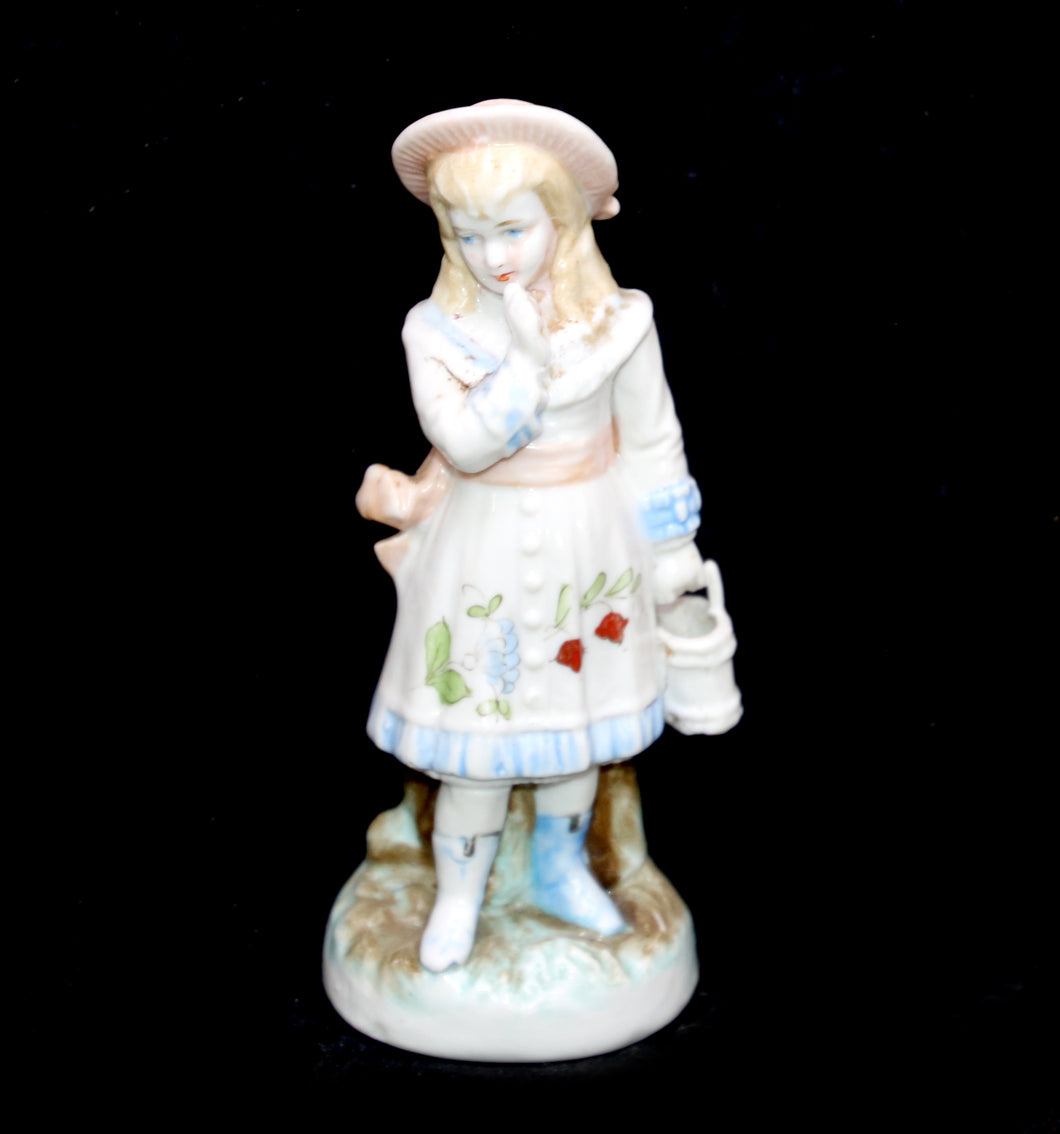 Vintage china figurine ornament of a pretty girl with flowers and basket