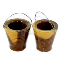 Load image into Gallery viewer, Vintage pair of made in Australia mulga wood small buckets with wire handles
