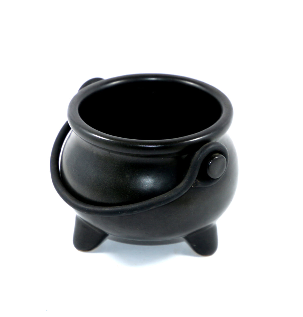 Vintage matte black studio pottery ceramic cauldron wiccan