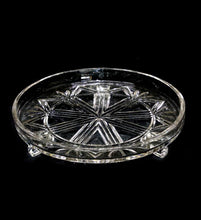 Load image into Gallery viewer, Vintage pretty pressed glass sparkly three footed cake stand
